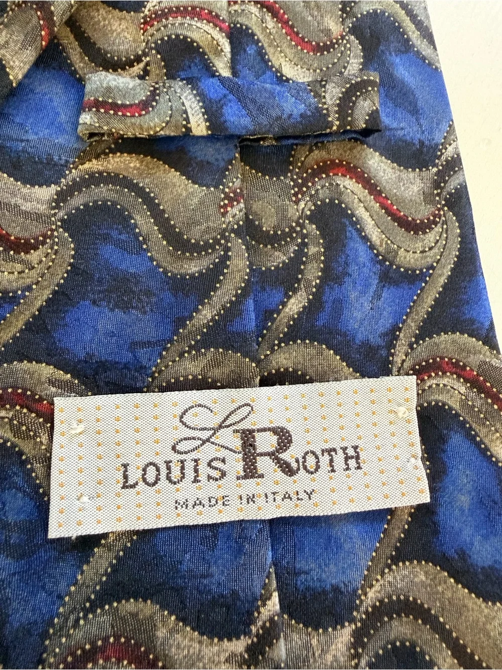 Vintage Louis Roth Vintage 100% Silk Tie Geometric Wave Blue Gray Made in Italy